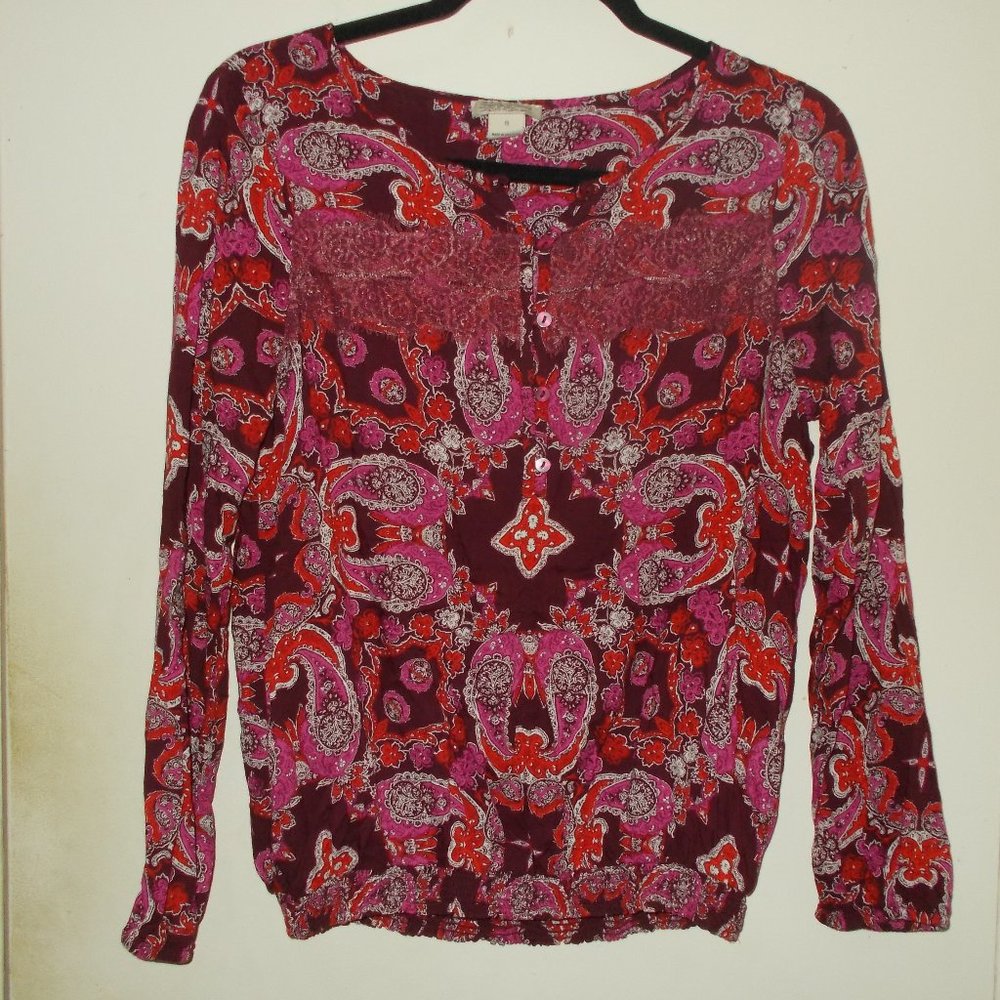 Lucky Brand Patterned Blouse Multi Color Size Small